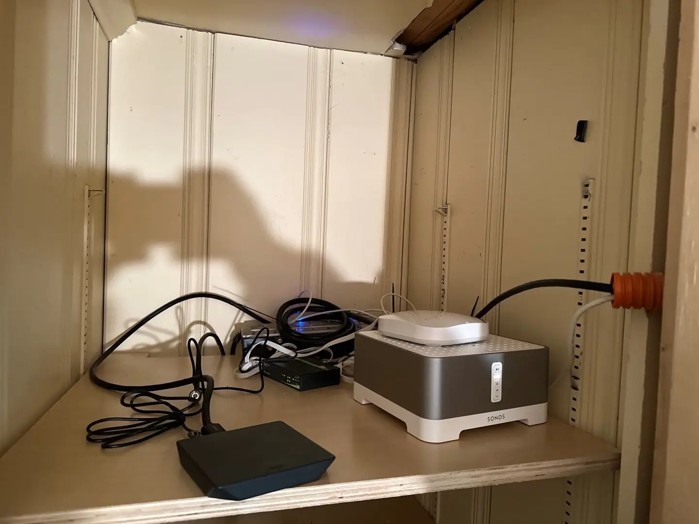 Compact equipment closet with networking gear
