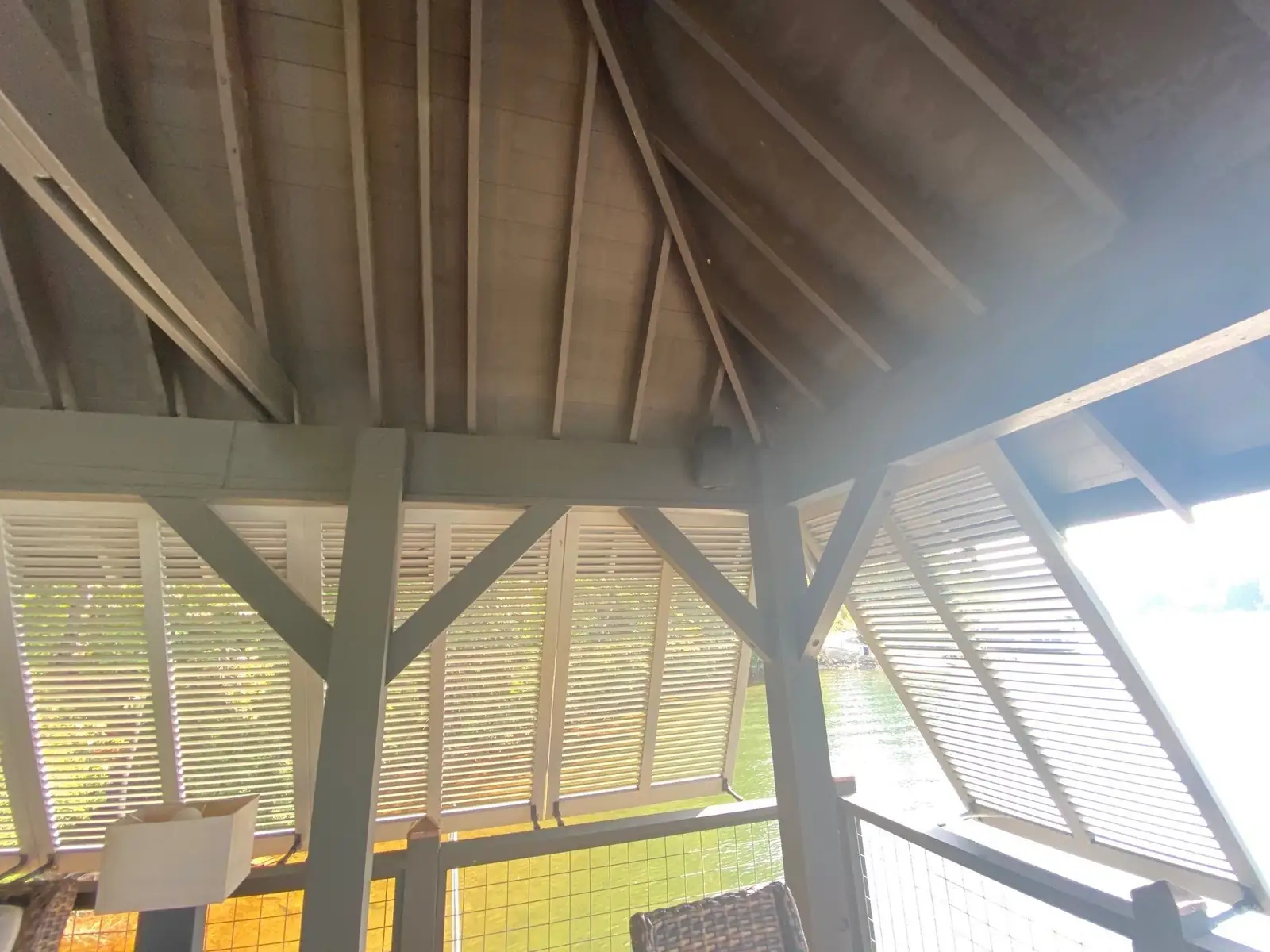 Boathouse pavilion wired for TV and outdoor audio