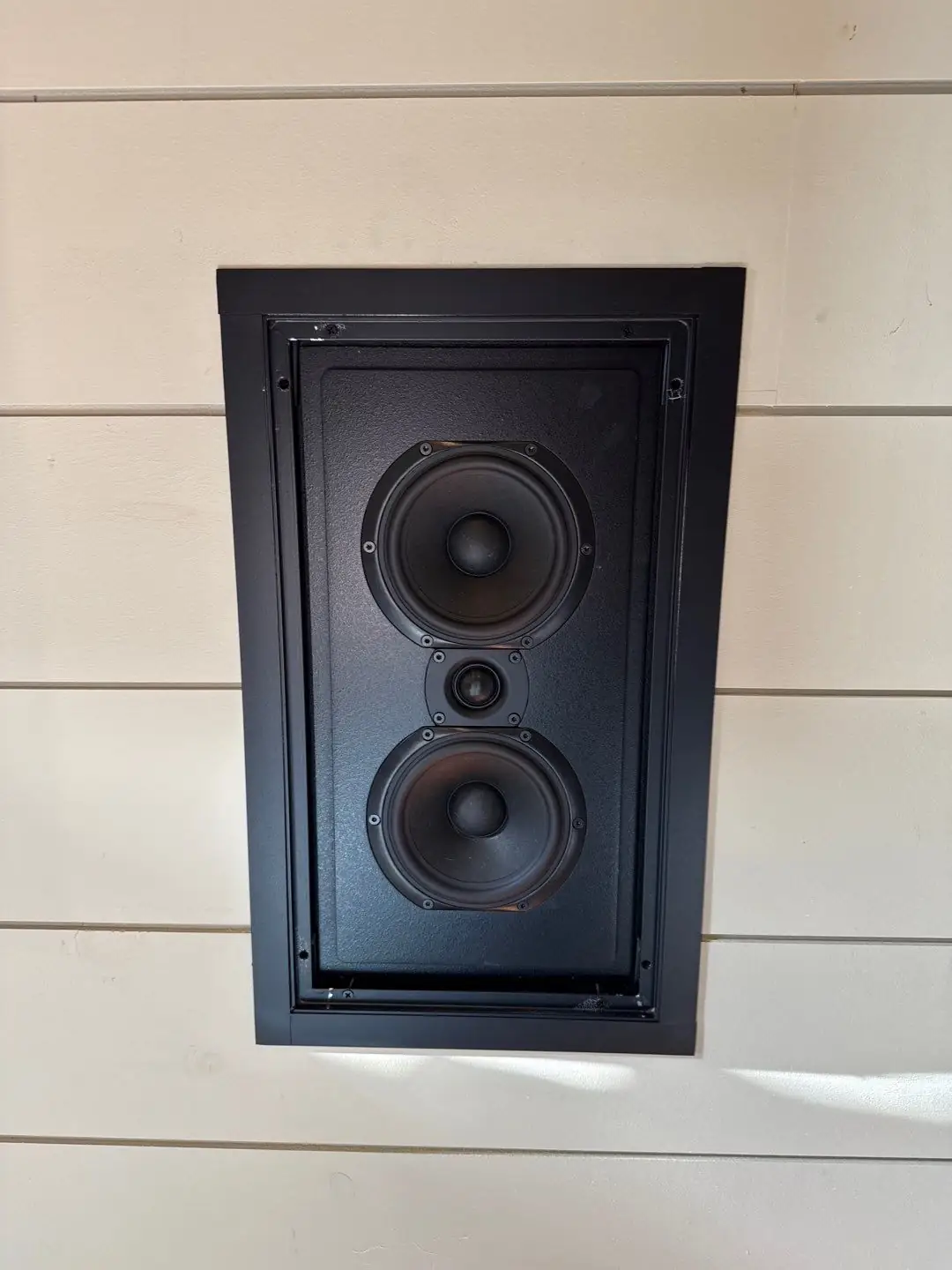 In-wall speaker on shiplap