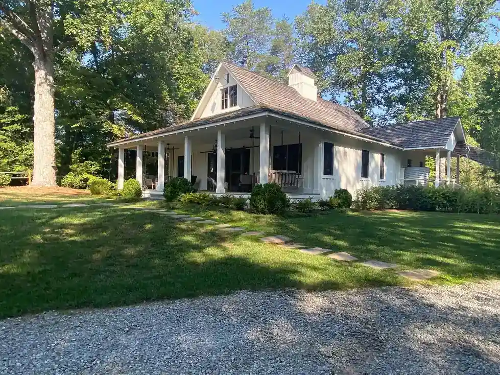 Lake Burton GA lake house with wraparound porch